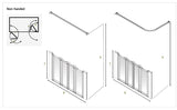 Technical drawing of a shower screen with dimensions labelled on a white background