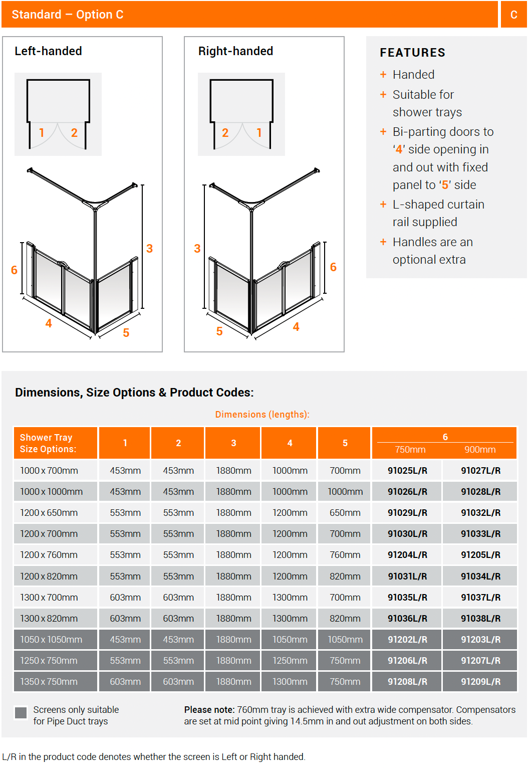 AKW Option C Half Height Shower Screens 750mm Care Screens