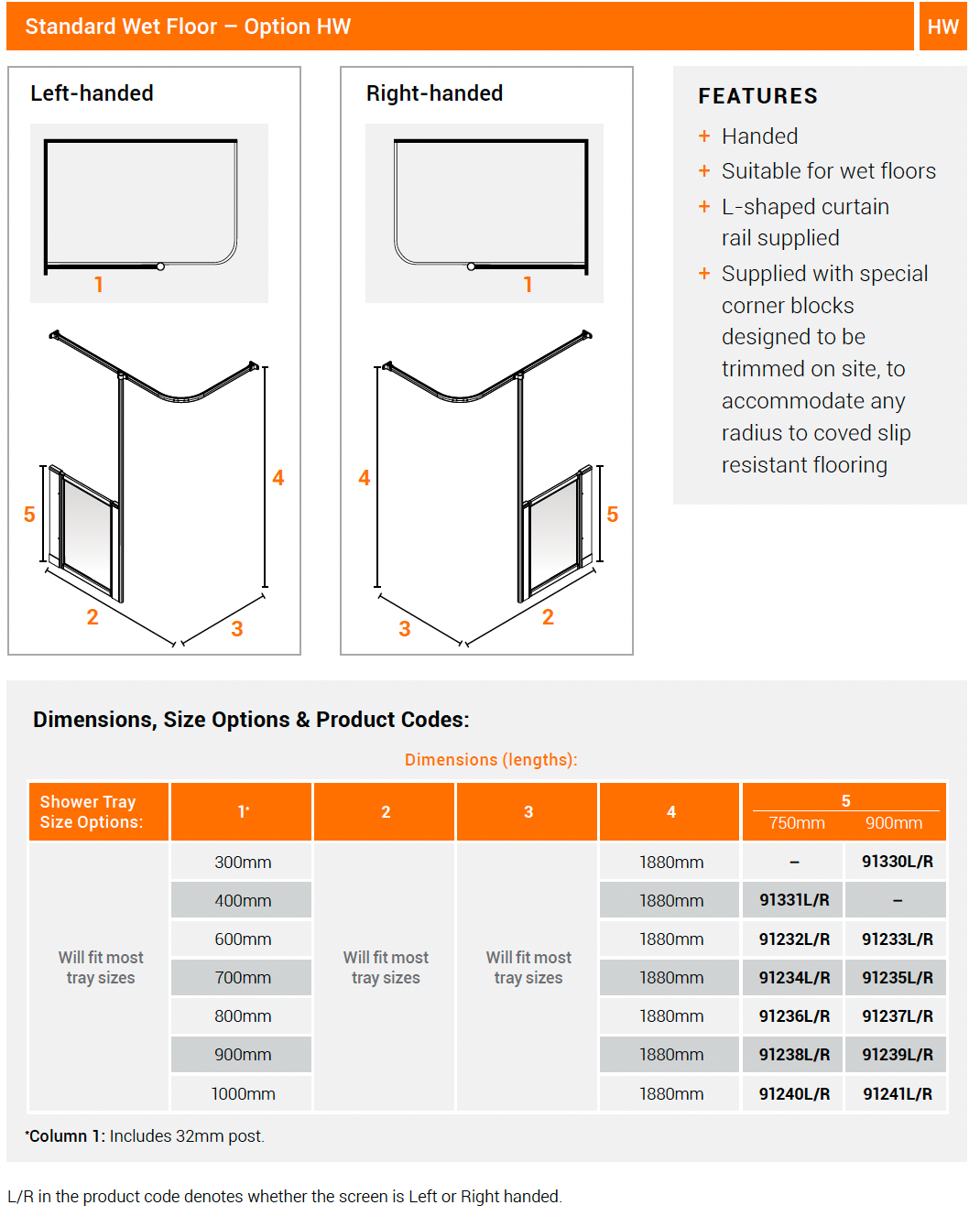 AKW Option HW Half Height Shower Screen, Care Screen