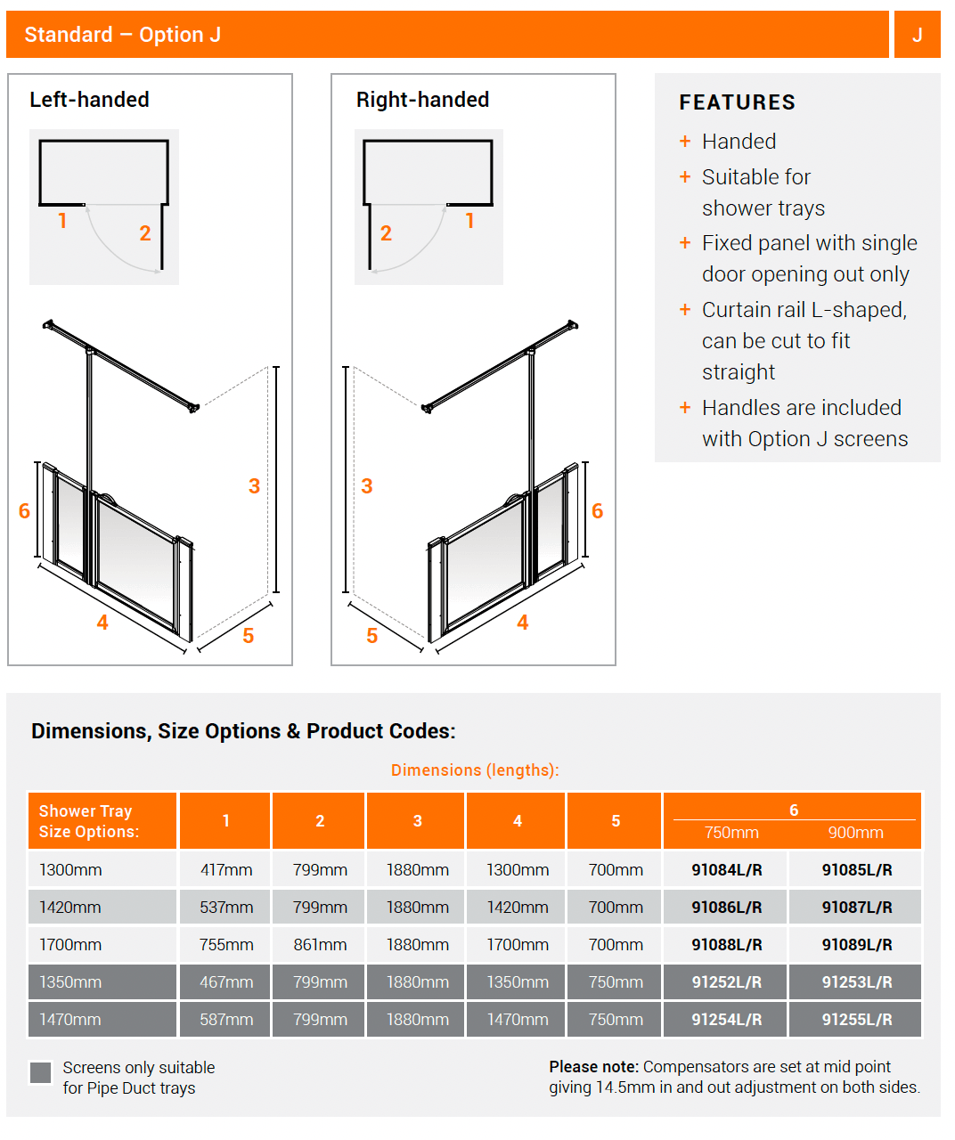 AKW Option J Half Height Shower Screens 750mm Care Screens
