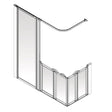 Technical line drawing of a modular shower screen with transparent panel sections and a curved top rail, shown on a plain white background.
