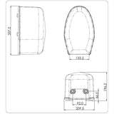 Technical line drawing showing three orthographic views of a shower waste pump with dimension labels: side view 337.3, top view 133.