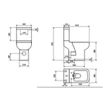 Technical drawing of toilet with dimensions