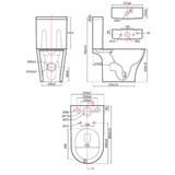 Technical drawing of a toilet with dimensions labeled