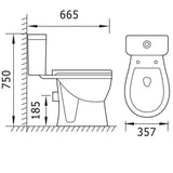Technical drawing of a toilet with dimensions labeled