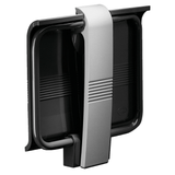 Black and gray plastic component on a white background