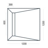 A simple black line drawing of a rectangular shower deck with dimension labels: 1200 width at the bottom, 1200 height on the right, 600 height on the left, and 300 width at the top, on a white background.