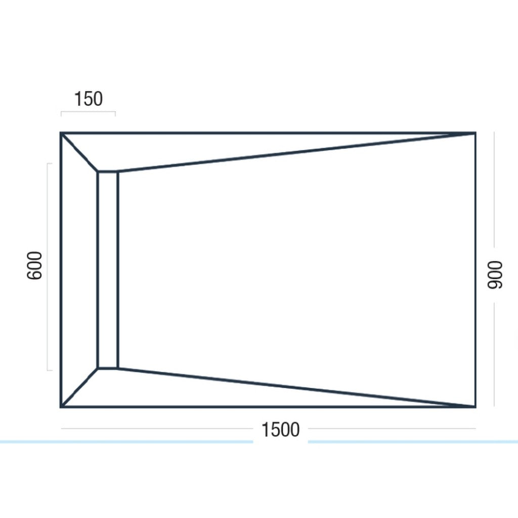 A simple black line drawing with dimension labels on a white background, showing a rectangular shape with measurements 150, 600, 900, and 1500.