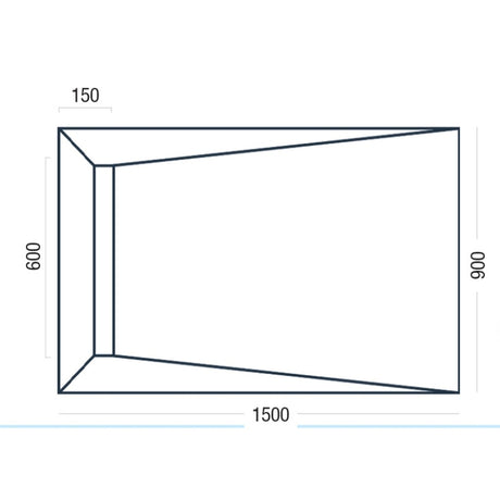 A simple black line drawing with dimension labels on a white background, showing a rectangular shape with measurements 150, 600, 900, and 1500.