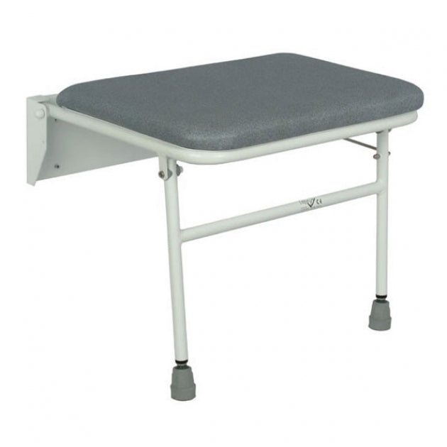 Foldable bathroom stool with gray seat and white frame on a white background