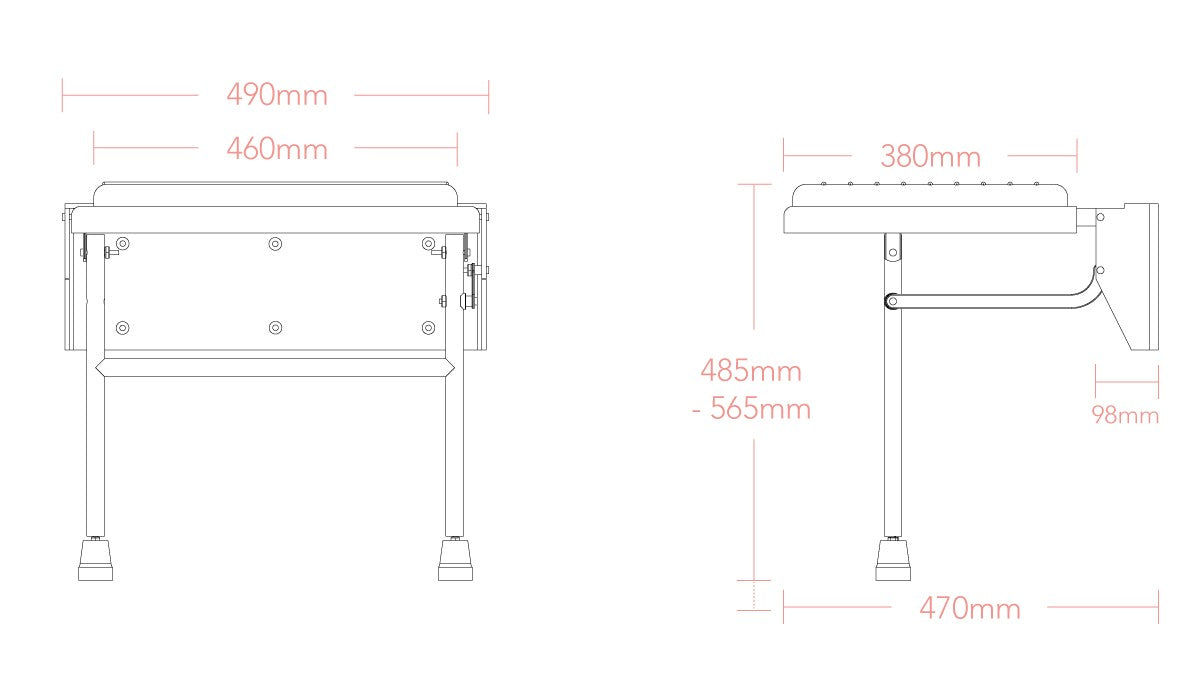 Technical drawing of a piece of furniture with dimensions labeled