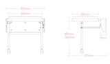 Technical drawing of a piece of furniture with dimensions labeled