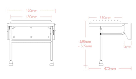 Technical drawing of a piece of furniture with dimensions labeled