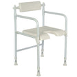 White bathroom chair with cream seat and backrest on a white background