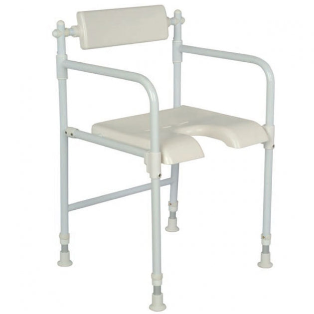 White bathroom chair with cream seat and backrest on a white background