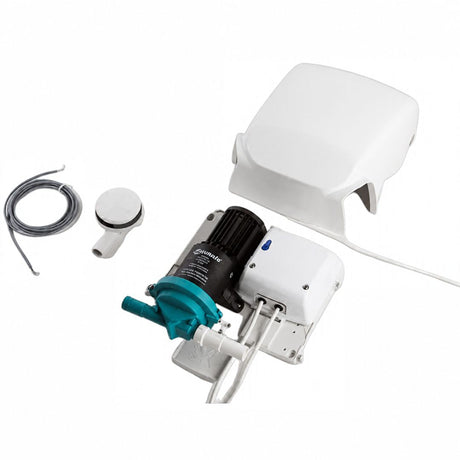 Close up of the pieces within the Whale Instant Match Bluetooth Waste Pump Kit