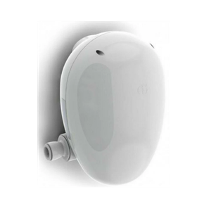 White electronic shower pump on a white background