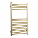 Gold towel radiator on a white background