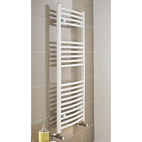 white towel rail facing right in modern bathroom