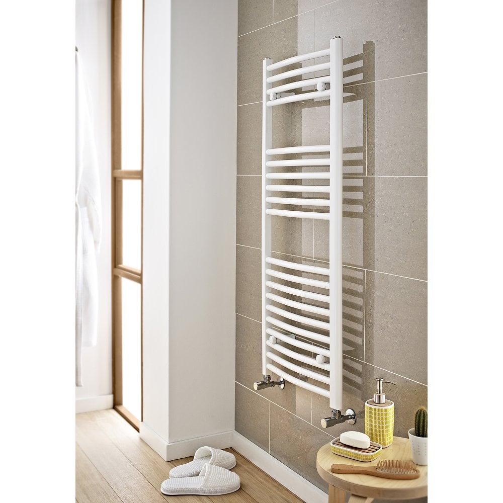white towel rail in modern bathroom
