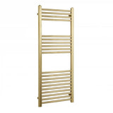 Gold towel radiator on a white background