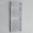 Chrome towel radiator on a gray wall