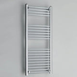 Chrome towel radiator on a gray background
