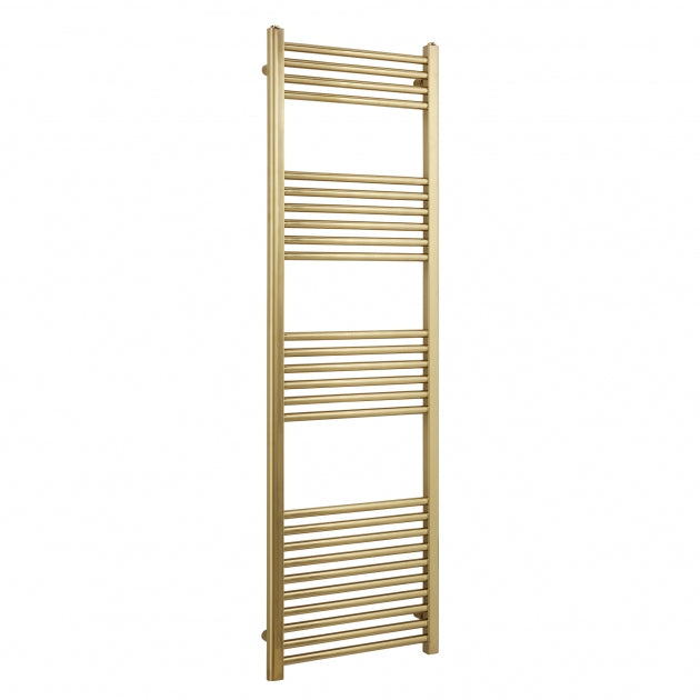 Gold towel radiator on a white background