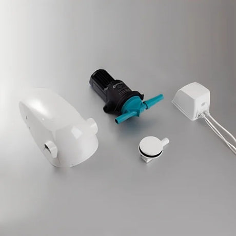 Set of plumbing components on a gray background