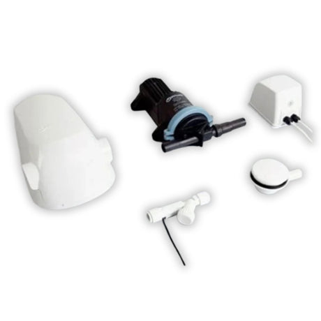 Contents of the Whale switch connect waste pump kit shown on a white background.