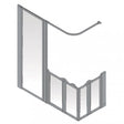 A modular shower screen enclosure with a gray frame and clear glass panels, shown in an isometric 3D view on a plain white background.