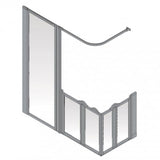 A modular shower screen enclosure with a gray frame and clear glass panels, shown in an isometric 3D view on a plain white background.
