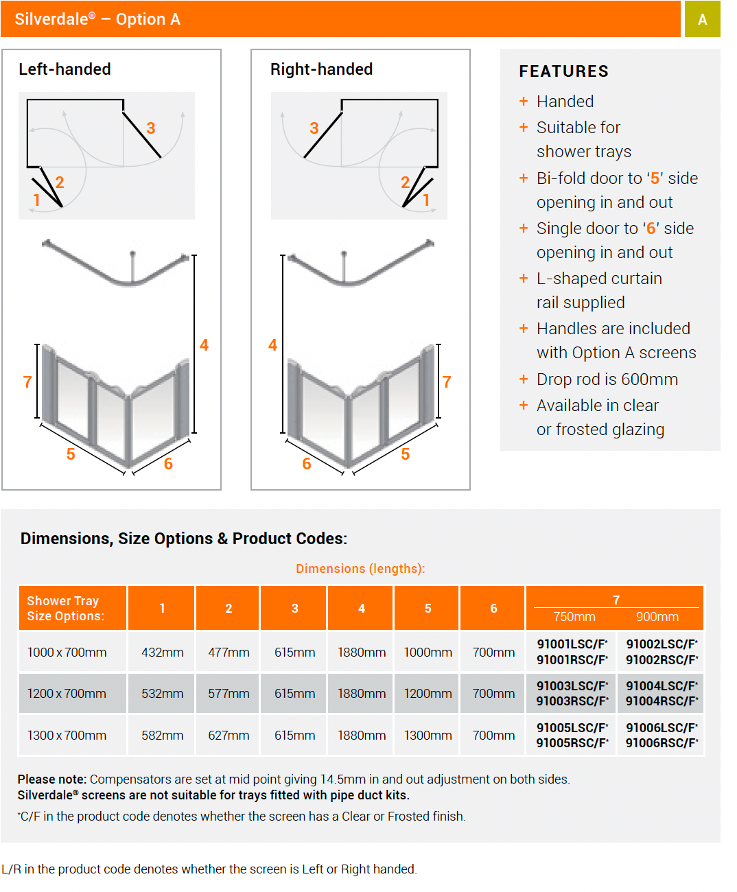 AKW Option A Half Height Shower Screens Silverdale Clear