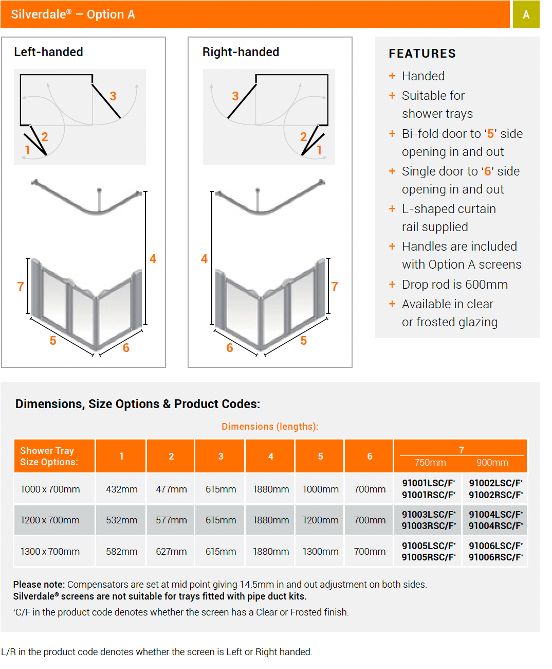 AKW Option A Half Height Shower Screens Silverdale Clear