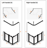 Diagram showing left-handed and right-handed door handles on a door frame.