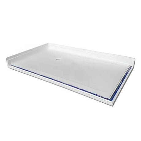 A rectangular shower tray on a white background