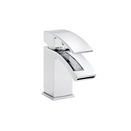Chrome bathroom faucet on a white background