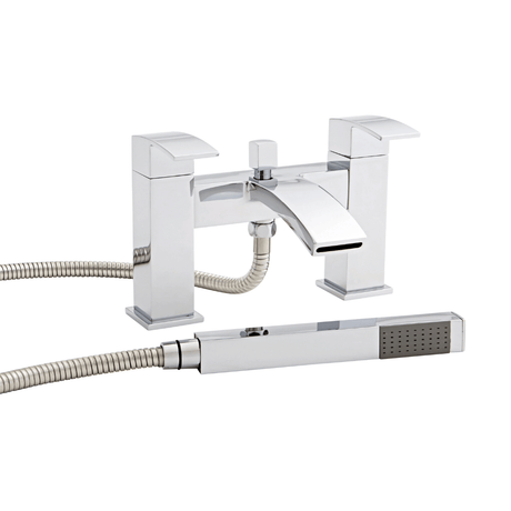 chrome bath tap and shower head