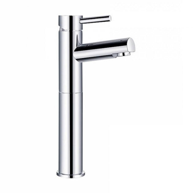 Chrome bathroom faucet on a white background