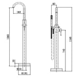 Technical drawing of a faucet with dimensions labeled