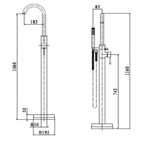 Technical drawing of a faucet with dimensions labeled
