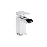 Chrome bathroom faucet on a white background