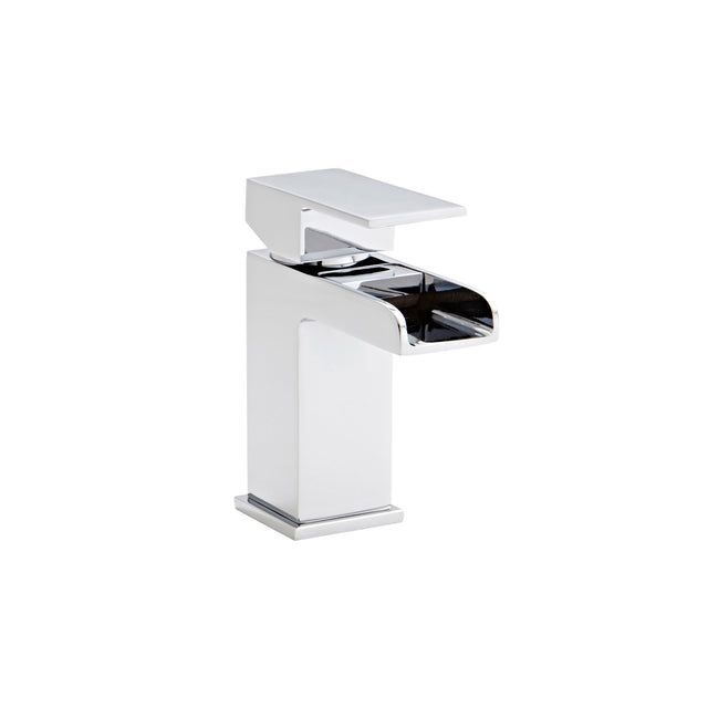 Chrome bathroom faucet on a white background