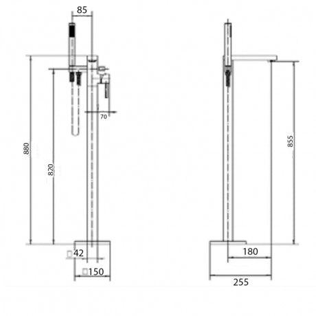 Technical drawing of a shower head with dimensions labeled