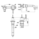 Technical drawing of plumbing fixtures with dimensions