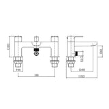 Technical drawing of a plumbing valve assembly with dimensions
