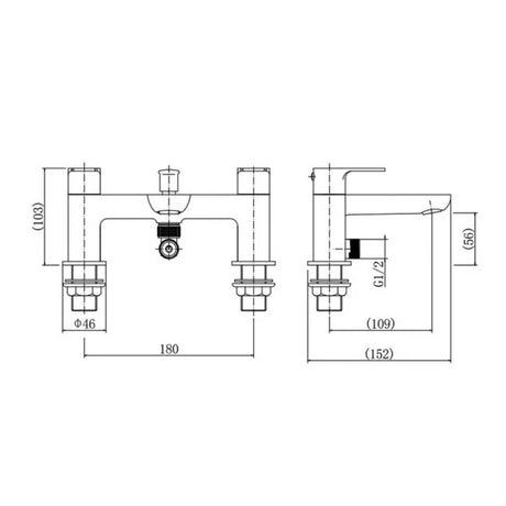 Technical drawing of a plumbing valve assembly with dimensions