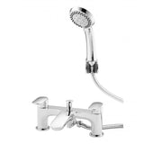 Chrome bath filler and shower set on a white background
