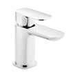 Chrome bathroom faucet on a white background