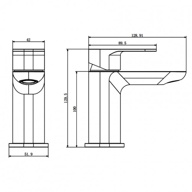 Technical drawing of a bathroom sink with dimensions